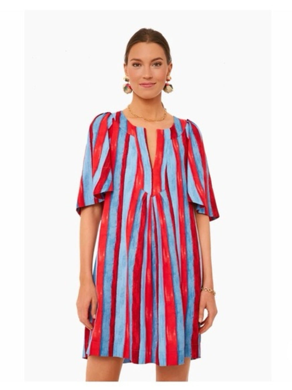 Pomander Place Red and Light Blue Striped Short Dress